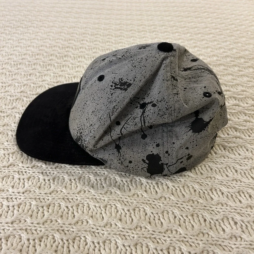 Stussy Y2K Paint Splatter Snapback Black Gray Hat Cap Suede Bill